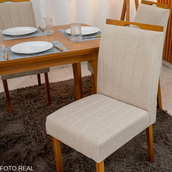 Mesa de Jantar Londrina 120x80 Cinamomo Rufato + 4 Cad. Isabela Linho Bege 01 Madeira - KM Decor