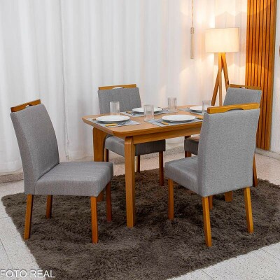 Mesa de Jantar Londrina 120x80 Cinamomo Rufato + 4 Cad. Isabela Linho Cinza 05 Madeira - Art Assento