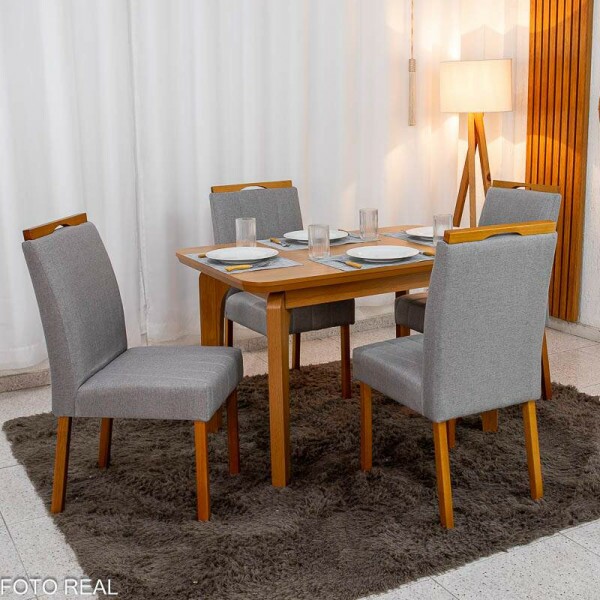 Mesa de Jantar Londrina 120x80 Cinamomo Rufato + 4 Cad. Isabela Linho Cinza 05 Madeira - Art Assento