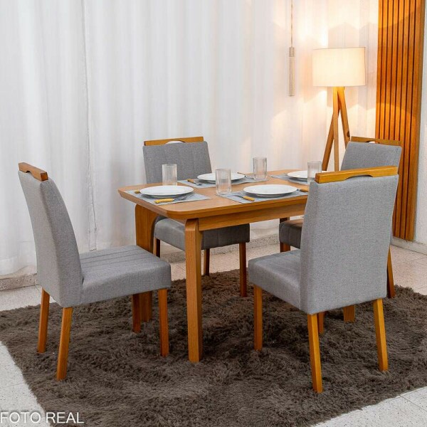 Mesa de Jantar Londrina 120x80 Cinamomo Rufato + 4 Cad. Isabela Linho Cinza 05 Madeira - Art Assento