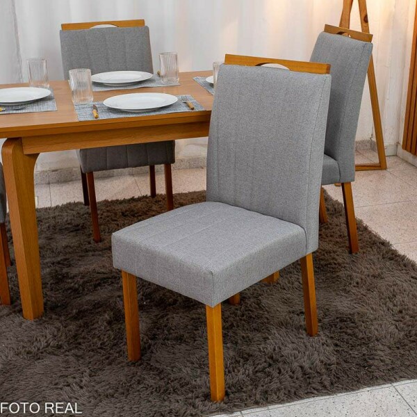 Mesa de Jantar Londrina 120x80 Cinamomo Rufato + 4 Cad. Isabela Linho Cinza 05 Madeira - Art Assento