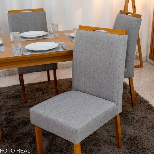Mesa de Jantar Londrina 120x80 Cinamomo Rufato + 4 Cad. Isabela Linho Cinza 05 Madeira - Art Assento