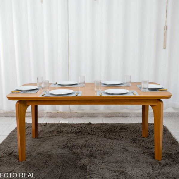 Mesa de Jantar Londrina 180x90 Cinamomo Rufato + 6 Cad. Dubai Linho Bege Madeira - Art Assento