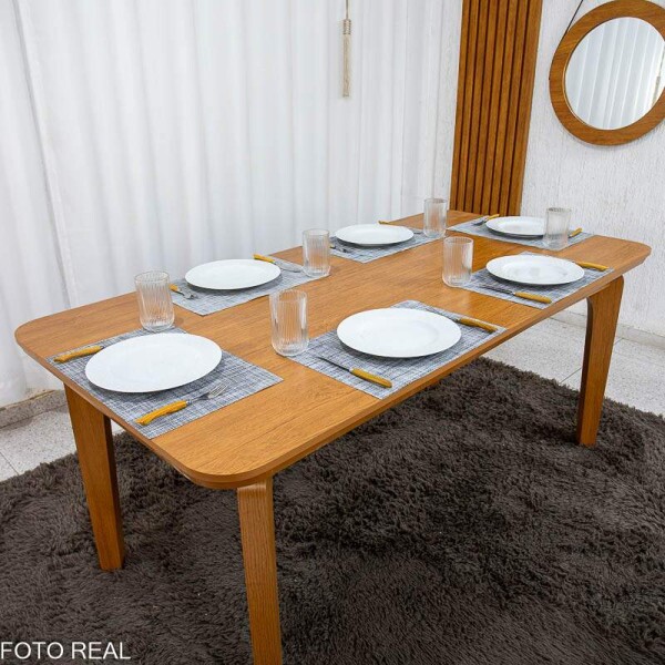 Mesa de Jantar Londrina 180x90 Cinamomo Rufato + 6 Cad. Dubai Linho Bege Madeira - Art Assento