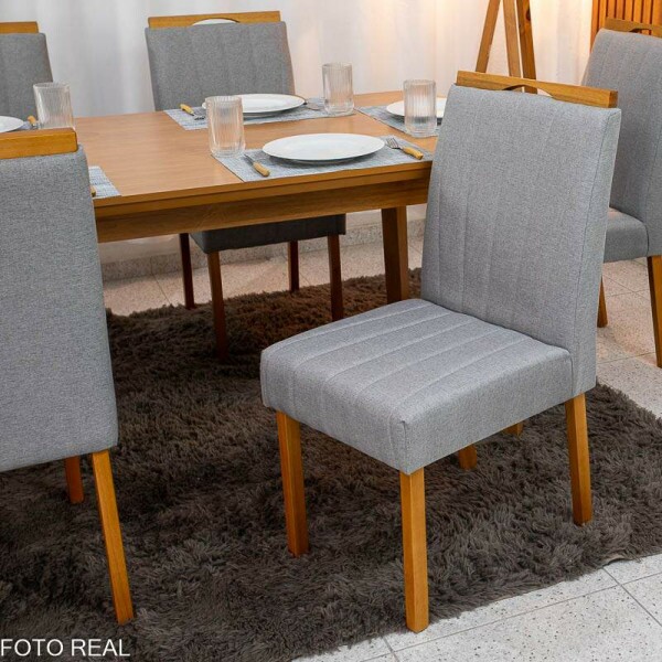 Mesa de Jantar Londrina 180x90 Cinamomo Rufato + 6 Cad. Isabela Linho Cinza 05 Madeira - Art Assento