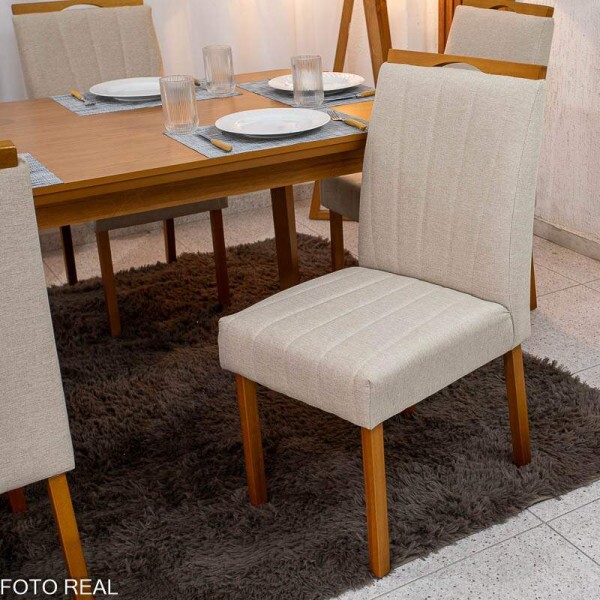Mesa de Jantar Londrina 180x90 Cinamomo Rufato + 6 Cad. Isabela Linho Bege 01 Madeira - KM Decor