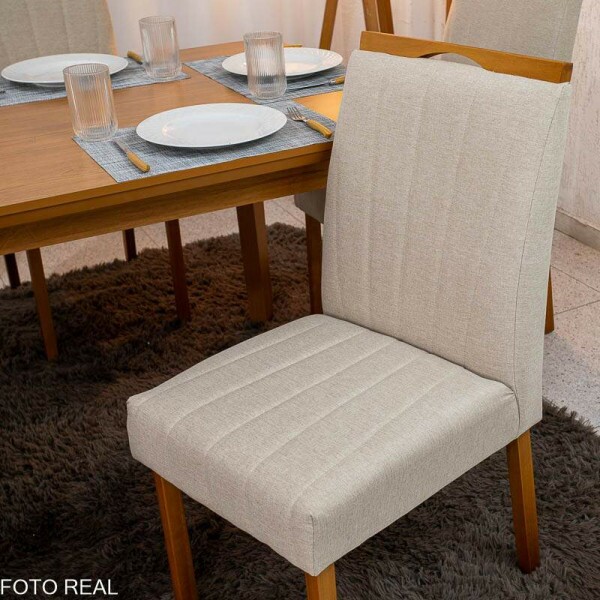 Mesa de Jantar Londrina 180x90 Cinamomo Rufato + 6 Cad. Isabela Linho Bege 01 Madeira - KM Decor