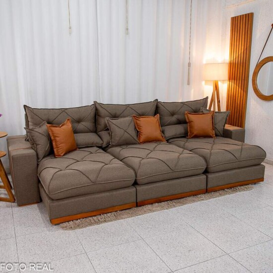 Sof Retrtil Reclinvel Gran Bello 3.20m Linho Marrom 28 - Molas Ensacadas
