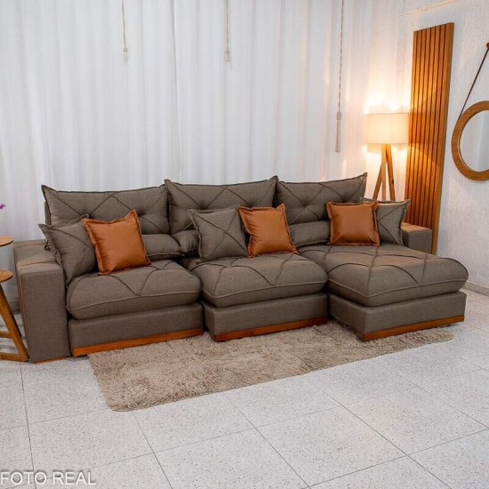 Sof Retrtil Reclinvel Gran Bello 3.20m Linho Marrom 28 - Molas Ensacadas