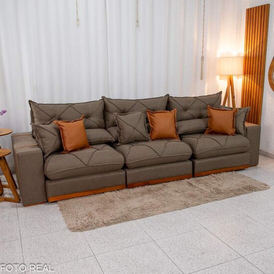 Sof Retrtil Reclinvel Gran Bello 3.20m Linho Marrom 28 - Molas Ensacadas