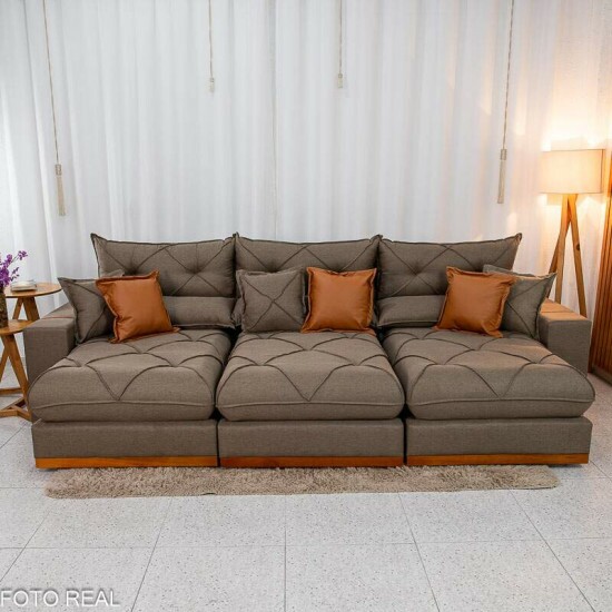 Sof Retrtil Reclinvel Gran Bello 3.20m Linho Marrom 28 - Molas Ensacadas