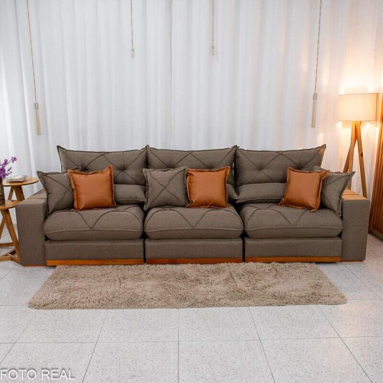 Sof Retrtil Reclinvel Gran Bello 3.20m Linho Marrom 28 - Molas Ensacadas