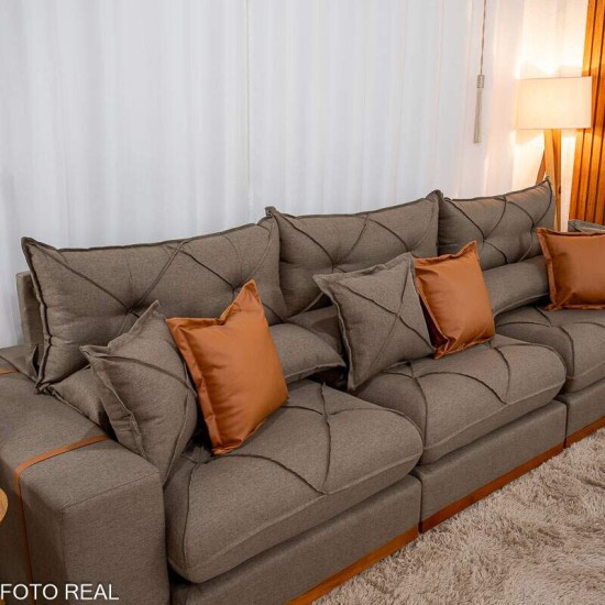 Sof Retrtil Reclinvel Gran Bello 3.20m Linho Marrom 28 - Molas Ensacadas