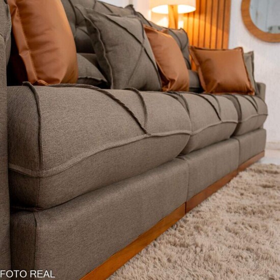 Sof Retrtil Reclinvel Gran Bello 3.20m Linho Marrom 28 - Molas Ensacadas