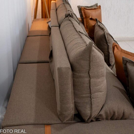 Sof Retrtil Reclinvel Gran Bello 3.20m Linho Marrom 28 - Molas Ensacadas