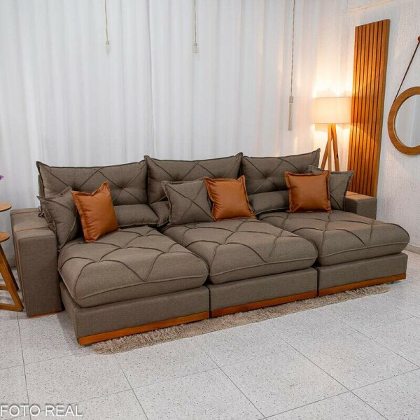 Sof Retrtil Reclinvel Gran Bello 3.20m Linho Marrom 28 - Molas Ensacadas