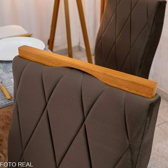 Mesa de Jantar Pedro 160x80 Vidro Off Base Madeira + 6 Cadeiras Lisboa Veludo Marrom 509 Art Assento - Entregue Montada