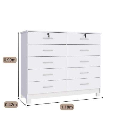Cmoda Lucca Larg. 1.18m Branco 10 Gavetas C/Ps - San Marino 