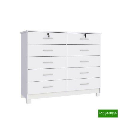 Cmoda Lucca Larg. 1.18m Branco 10 Gavetas C/Ps - San Marino 