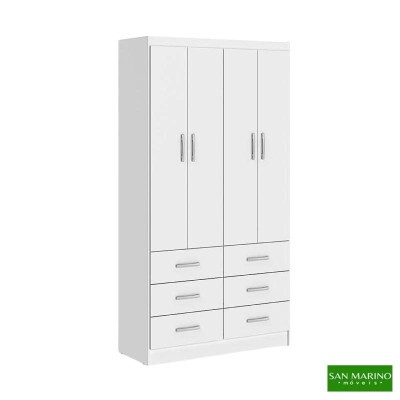 Roupeiro Npoles Larg. 0.93m Branco 4 Portas 6 Gavetas - San Marino