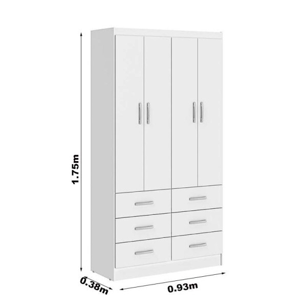 Roupeiro Npoles Larg. 0.93m Branco 4 Portas 6 Gavetas - San Marino