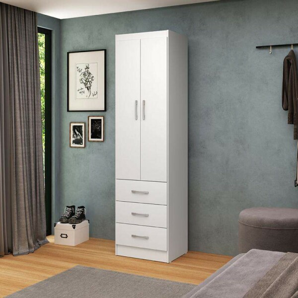 Roupeiro Texas Larg. 0.47m Branco 2 Portas 3 Gavetas - San Marino