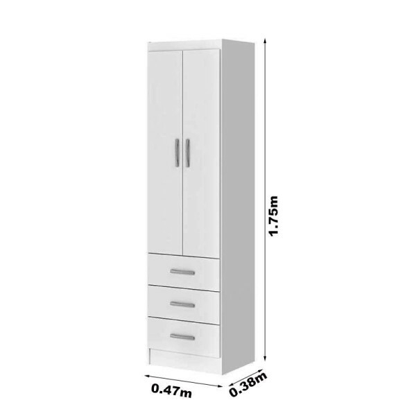 Roupeiro Texas Larg. 0.47m Branco 2 Portas 3 Gavetas - San Marino