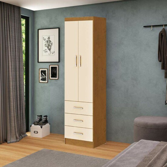 Roupeiro Texas Larg. 0.47m Noce TX/Prola 2 Portas 3 Gavetas - San Marino