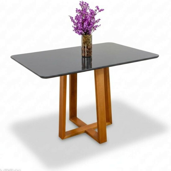 Mesa de Jantar Pedro 120x80 Vidro Grafite/Base Madeira Art Assento - Entregue Montada