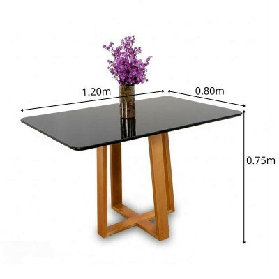 Mesa Pedro 120x80 Vidro Preto/Base Madeira Art Assento - Entregue Montada