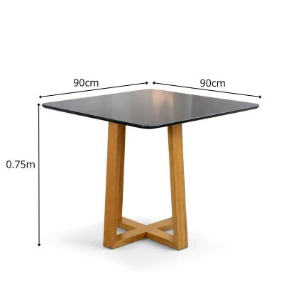 Mesa Pedro 90x90 Vidro Grafite/Base Madeira Art Assento - Entregue Montada