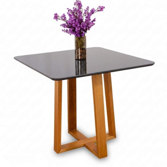 Mesa Pedro 90x90 Vidro Grafite/Base Madeira Art Assento - Entregue Montada