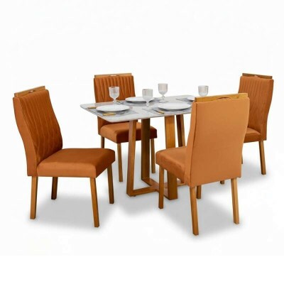 Mesa de Jantar Pedro 12080 Mel Vidro Off + 4 Cad. Genova Veludo Terracota 513 Madeira Art Assento - Entregue Montada