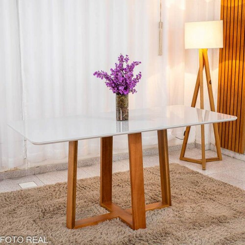 Mesa de Jantar Pedro 12080 Mel Vidro Off + 4 Cad. Genova Veludo Terracota 513 Madeira Art Assento - Entregue Montada