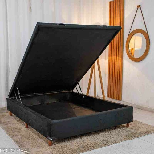 Box Ba Casal Carioca Sued Preto 138x188x40 Blindado - Bioflex