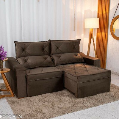 Sof Retrtil Reclinvel Moscou 2.00m Veludo Marrom A17