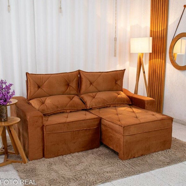 Sof Retrtil Reclinvel Moscou 2.00m Veludo Terracota A62