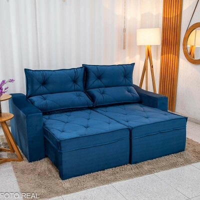 Sof Retrtil Reclinvel Moscou 2.00m Veludo Azul A16