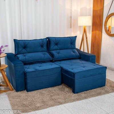 Sof Retrtil Reclinvel Moscou 2.00m Veludo Azul A16