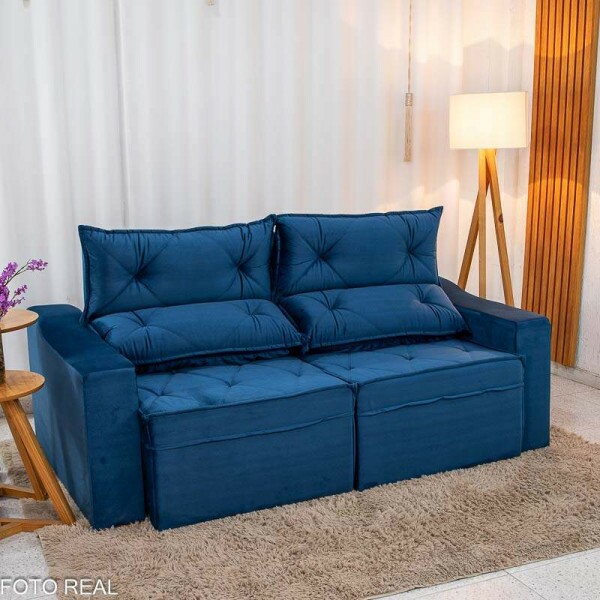 Sof Retrtil Reclinvel Moscou 2.00m Veludo Azul A16