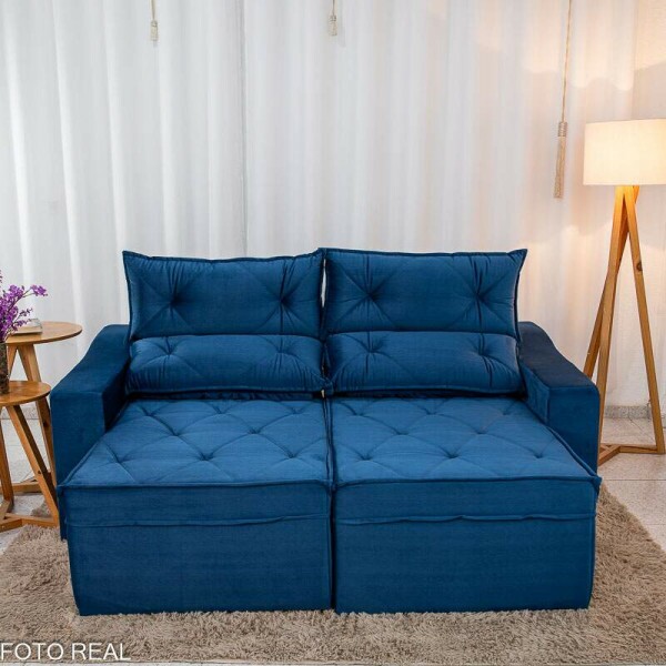 Sof Retrtil Reclinvel Moscou 2.00m Veludo Azul A16