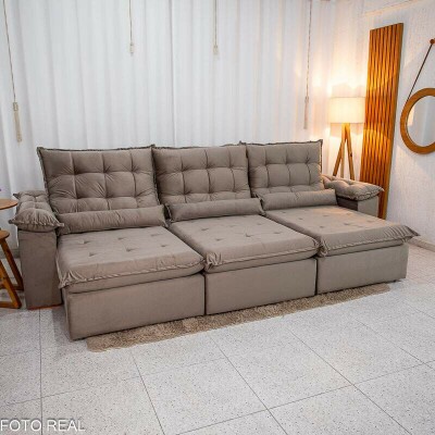 Sof Retrtil Reclinvel Emanuelly 3.20m Veludo Capuccino 02 - D28 Soft