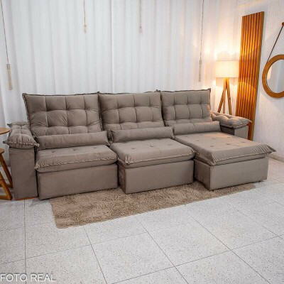 Sof Retrtil Reclinvel Emanuelly 3.20m Veludo Capuccino 02 - D28 Soft