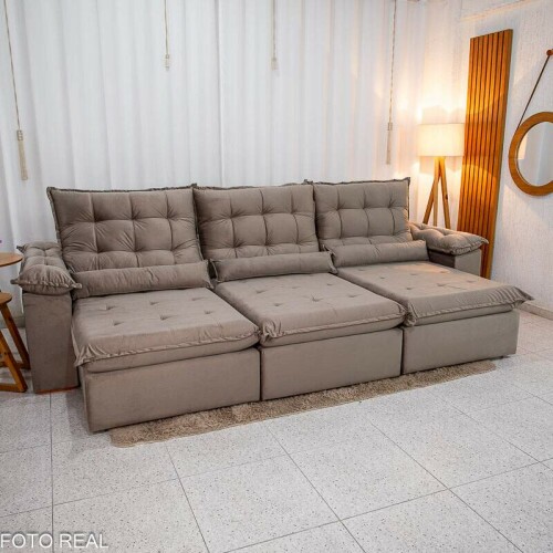 Sof Retrtil Reclinvel Emanuelly 3.20m Veludo Capuccino 02 - D28 Soft