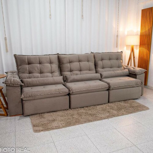Sof Retrtil Reclinvel Emanuelly 3.20m Veludo Capuccino 02 - D28 Soft