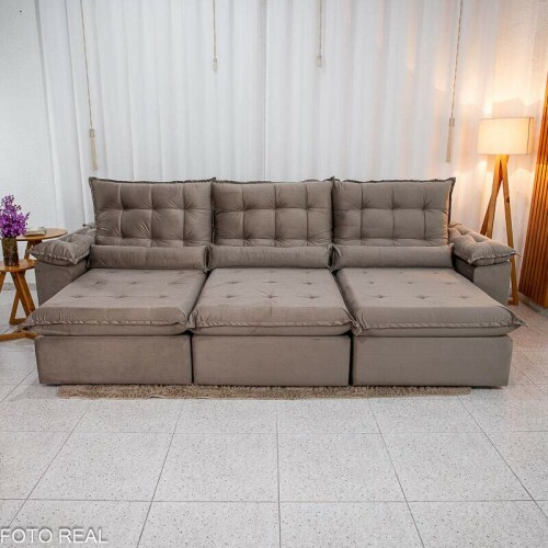 Sof Retrtil Reclinvel Emanuelly 3.20m Veludo Capuccino 02 - D28 Soft
