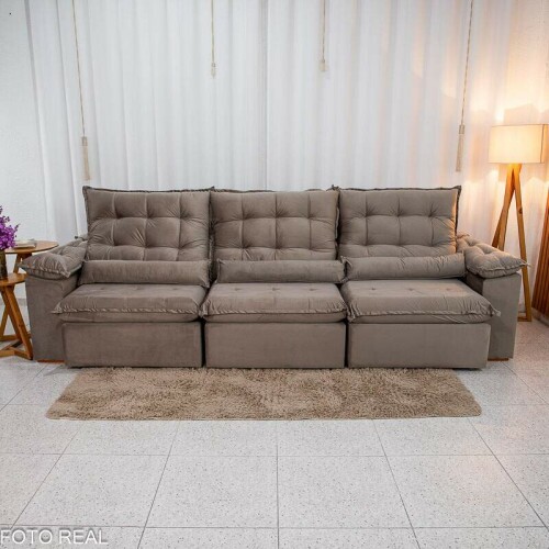 Sof Retrtil Reclinvel Emanuelly 3.20m Veludo Capuccino 02 - D28 Soft