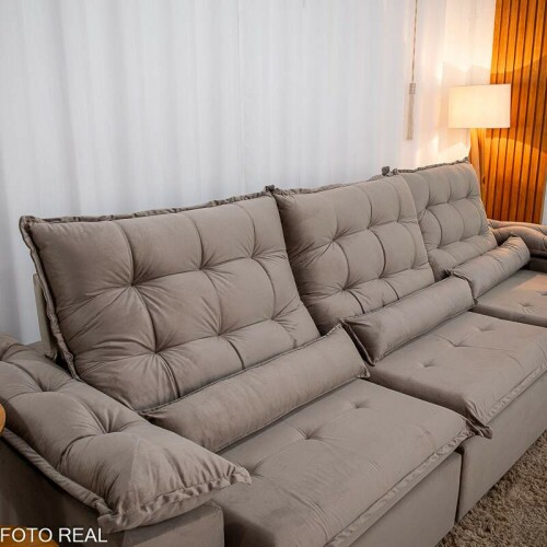 Sof Retrtil Reclinvel Emanuelly 3.20m Veludo Capuccino 02 - D28 Soft