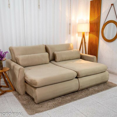 Sof Retrtil Amaranto Premium 2.30m Veludo Bege - Sem Caixa