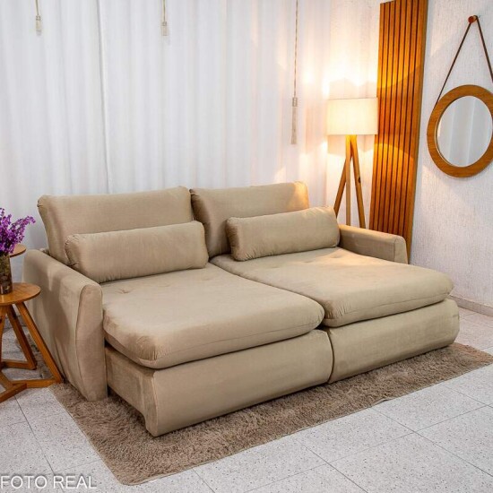 Sof Retrtil Amaranto Premium 2.30m Veludo Bege - Sem Caixa